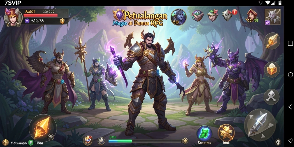 Screenshot utama menampilkan aksi pertarungan karakter di dunia RPG yang menakjubkan.