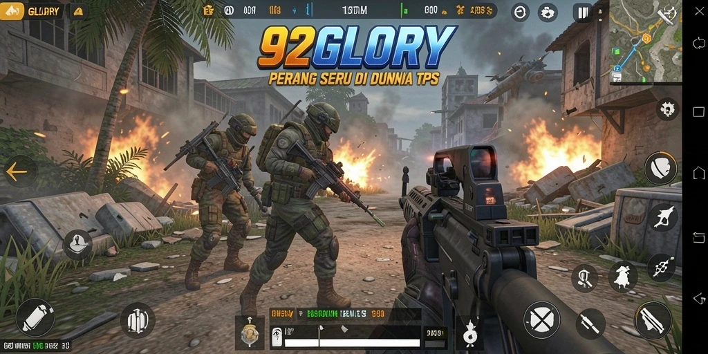 Tampilan gameplay seru 92GLORY dengan aksi tembak-tembakan.