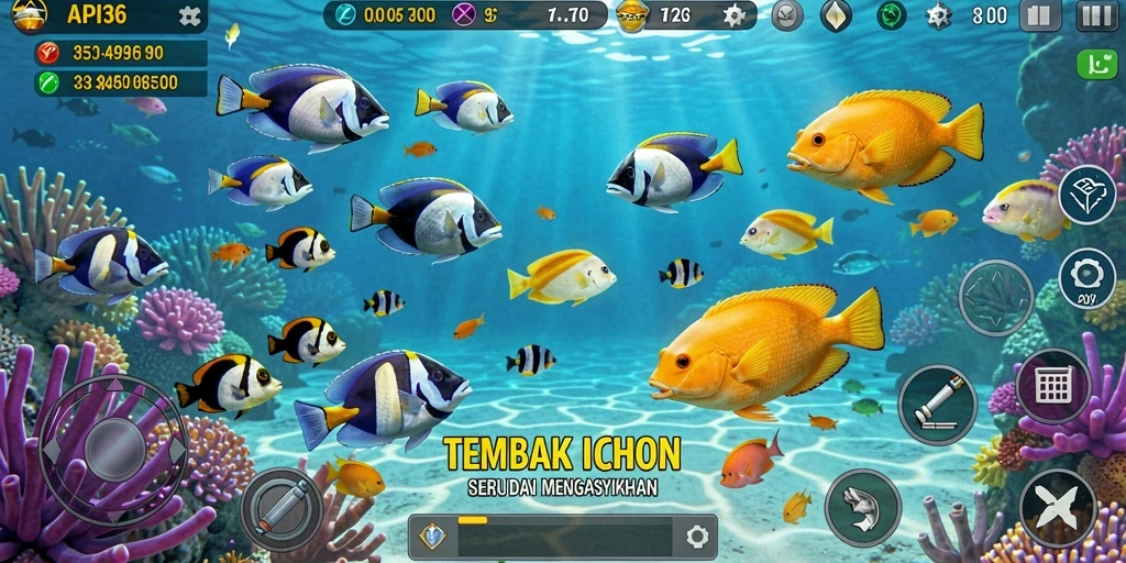 Screenshot gameplay menampilkan pertempuran seru dalam tembak ikan.