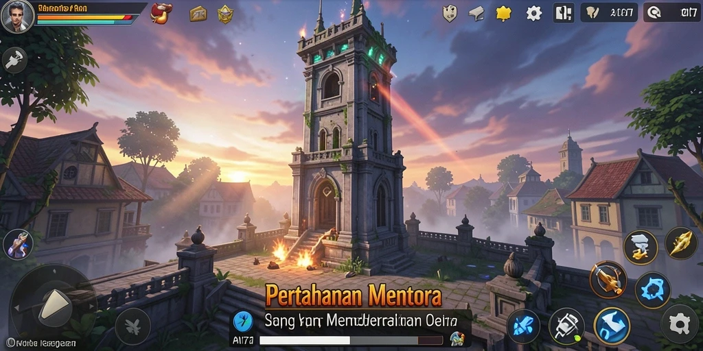 Tampilan gameplay API77 dengan menara yang berfungsi secara strategis.