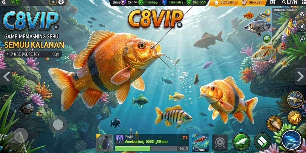 Screenshot gameplay C8VIP menampilkan pengalaman memancing yang menyenangkan.