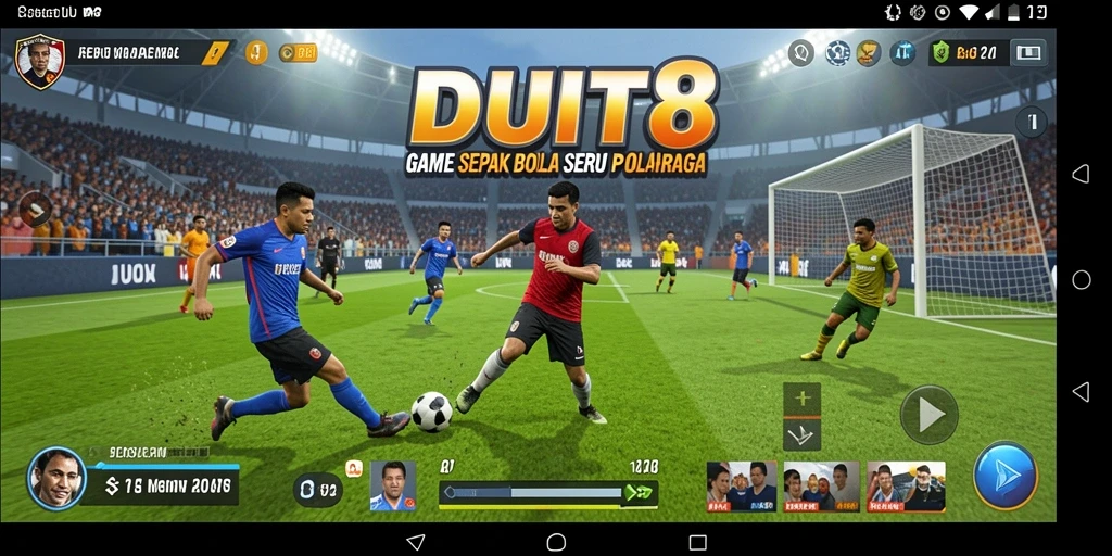 Tampilan gameplay seru dari DUIT8 dengan aksi sepak bola yang mendebarkan.
