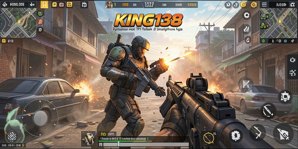 Screenshot permainan KING138 menampilkan aksi tembak menembak intens.