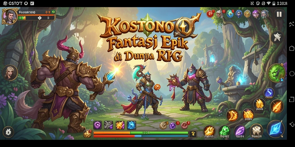 Tampilan gameplay KOSTOTO dengan pertempuran seru dan pemandangan menakjubkan.