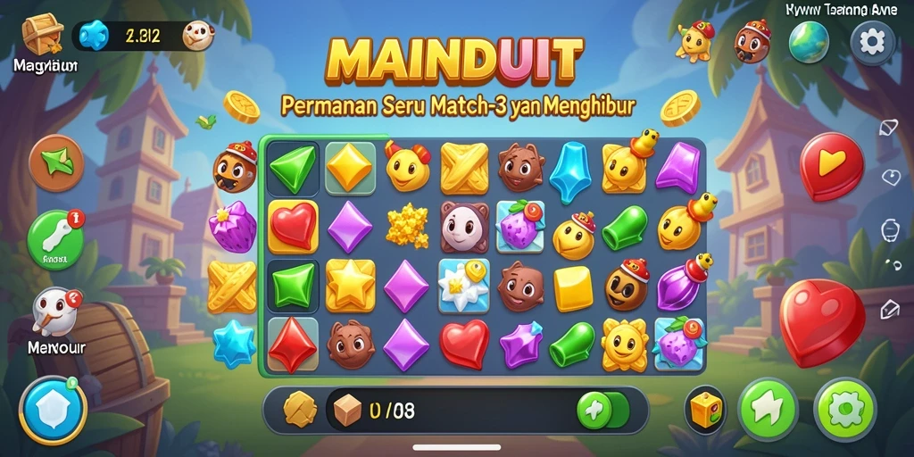 Tampilan gameplay seru MAINDUIT dengan kombinasi warna yang menarik.