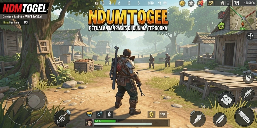 Screenshot gameplay NDMTOGEL yang menampilkan petualangan di dunia terbuka.