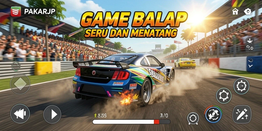 Screenshot gameplay PAKARJP menampilkan aksi balapan yang cepat dan mendebarkan.