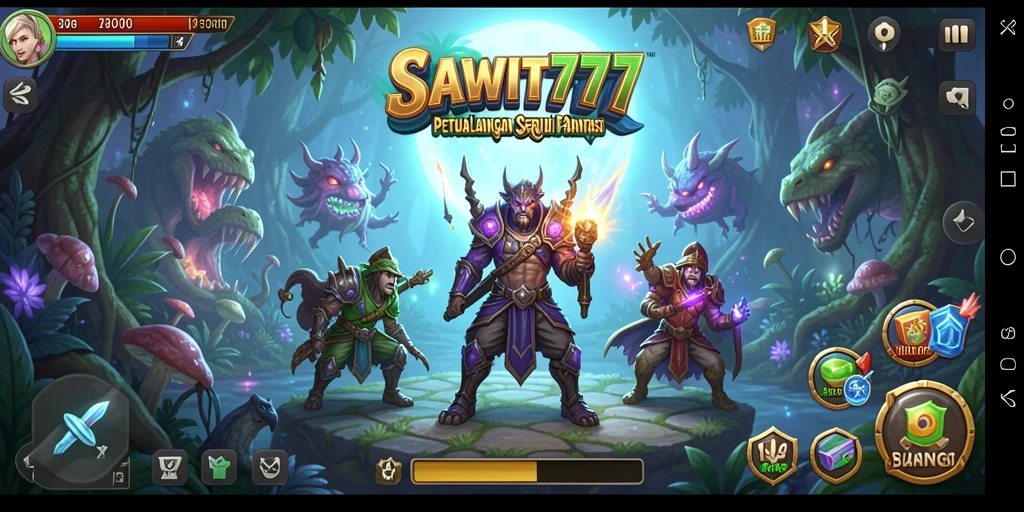 Tampilan gameplay SAWIT777 dengan aksi seru dan dunia fantastis.